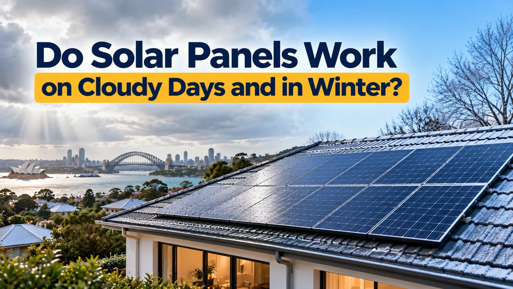 Rooftop solar panels on an Australian home under heavy overcast winter cloud